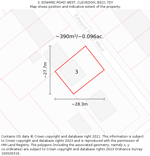 3, EDWARD ROAD WEST, CLEVEDON, BS21 7DY: Plot and title map