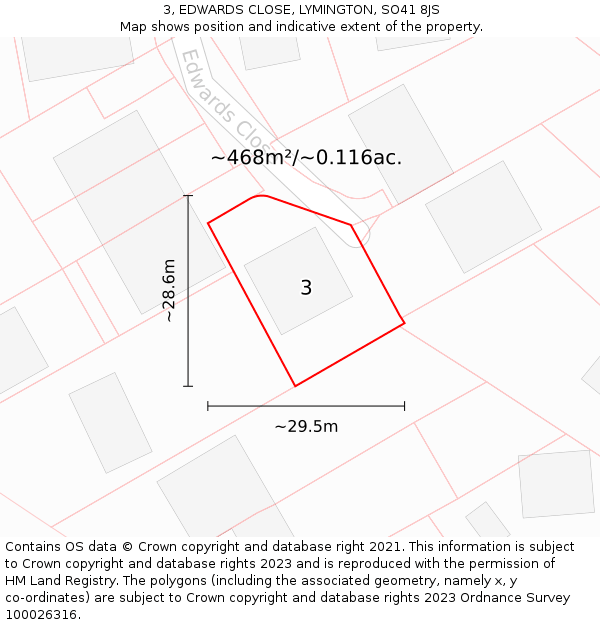 3, EDWARDS CLOSE, LYMINGTON, SO41 8JS: Plot and title map