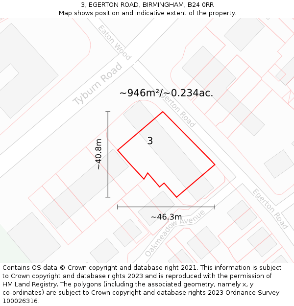 3, EGERTON ROAD, BIRMINGHAM, B24 0RR: Plot and title map