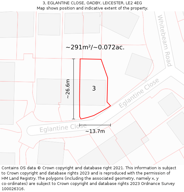 3, EGLANTINE CLOSE, OADBY, LEICESTER, LE2 4EG: Plot and title map