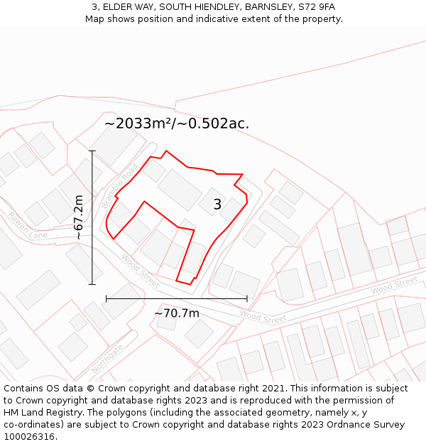 3, ELDER WAY, SOUTH HIENDLEY, BARNSLEY, S72 9FA: Plot and title map