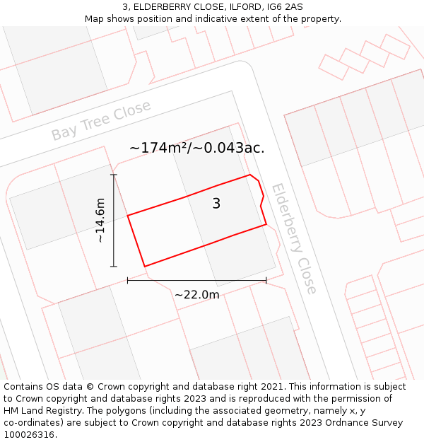 3, ELDERBERRY CLOSE, ILFORD, IG6 2AS: Plot and title map