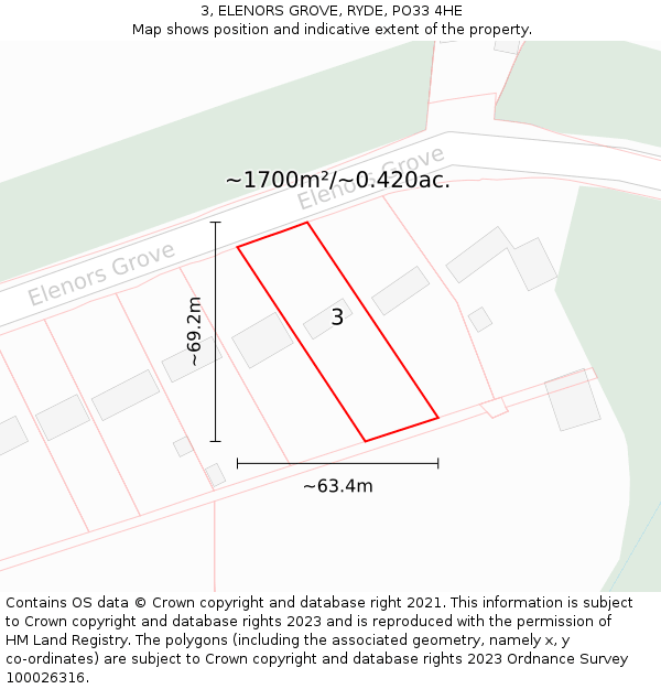 3, ELENORS GROVE, RYDE, PO33 4HE: Plot and title map