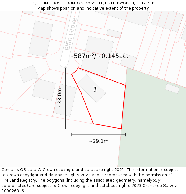 3, ELFIN GROVE, DUNTON BASSETT, LUTTERWORTH, LE17 5LB: Plot and title map