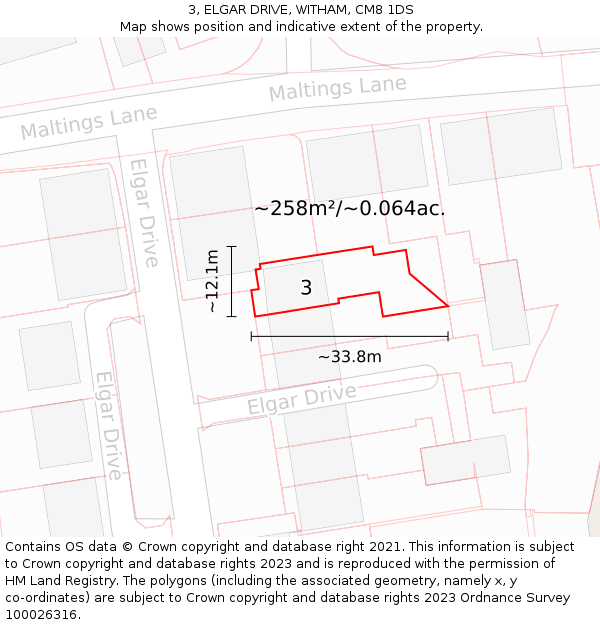 3, ELGAR DRIVE, WITHAM, CM8 1DS: Plot and title map