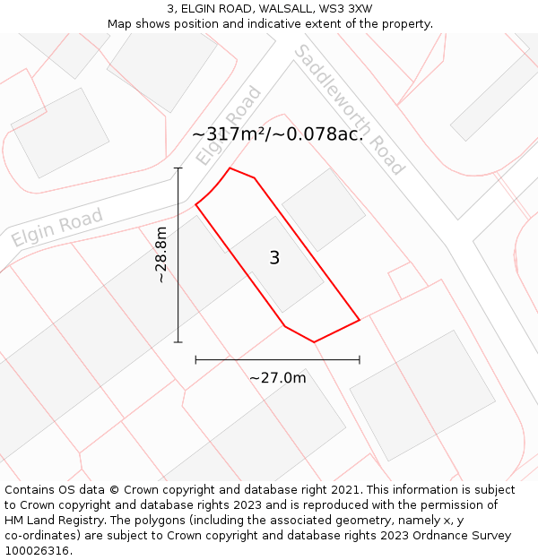 3, ELGIN ROAD, WALSALL, WS3 3XW: Plot and title map