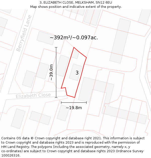 3, ELIZABETH CLOSE, MELKSHAM, SN12 6EU: Plot and title map