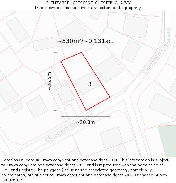3, ELIZABETH CRESCENT, CHESTER, CH4 7AY: Plot and title map