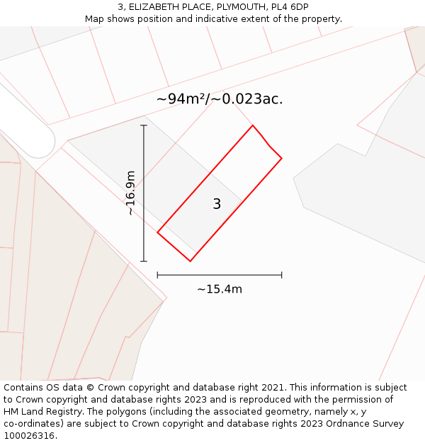 3, ELIZABETH PLACE, PLYMOUTH, PL4 6DP: Plot and title map
