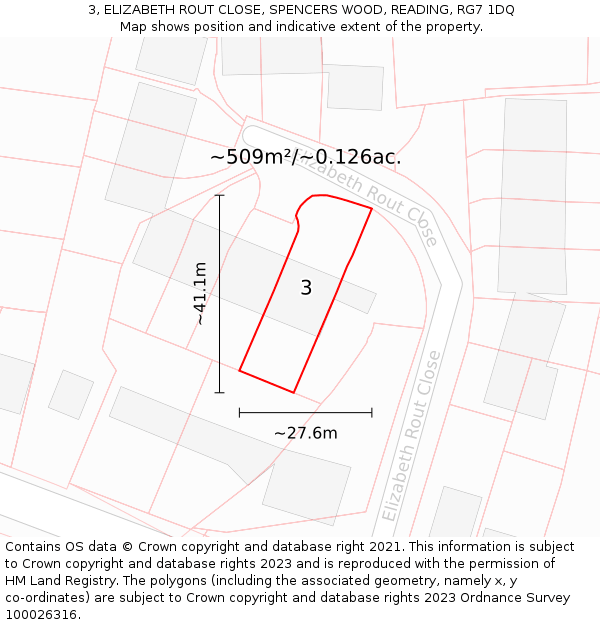 3, ELIZABETH ROUT CLOSE, SPENCERS WOOD, READING, RG7 1DQ: Plot and title map