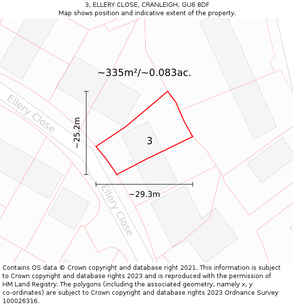 3, ELLERY CLOSE, CRANLEIGH, GU6 8DF: Plot and title map