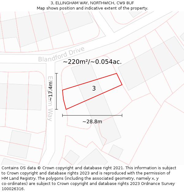 3, ELLINGHAM WAY, NORTHWICH, CW9 8UF: Plot and title map