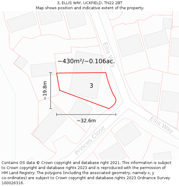 3, ELLIS WAY, UCKFIELD, TN22 2BT: Plot and title map