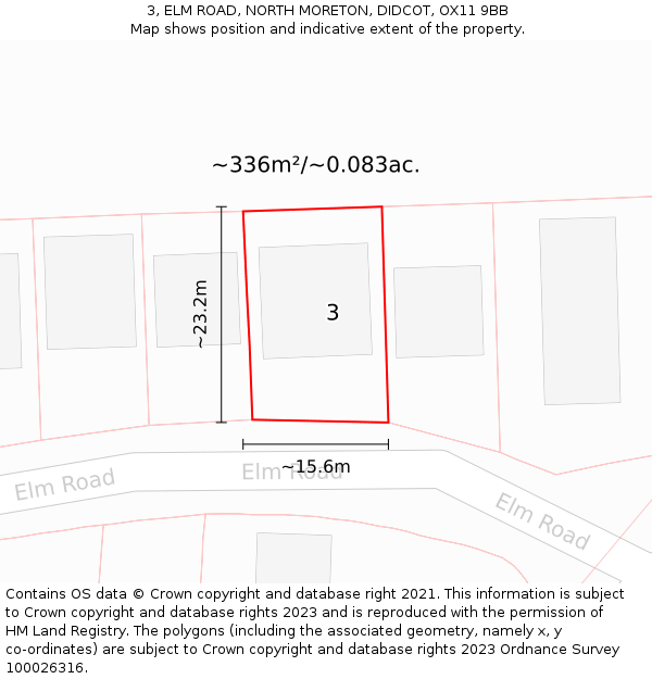 3, ELM ROAD, NORTH MORETON, DIDCOT, OX11 9BB: Plot and title map