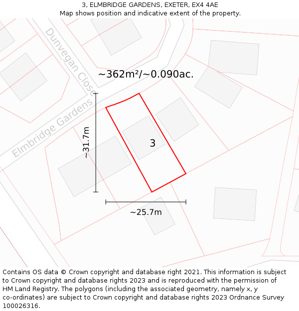 3, ELMBRIDGE GARDENS, EXETER, EX4 4AE: Plot and title map