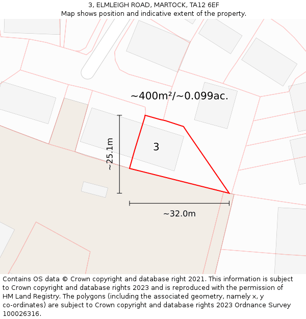 3, ELMLEIGH ROAD, MARTOCK, TA12 6EF: Plot and title map