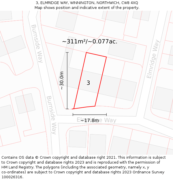 3, ELMRIDGE WAY, WINNINGTON, NORTHWICH, CW8 4XQ: Plot and title map