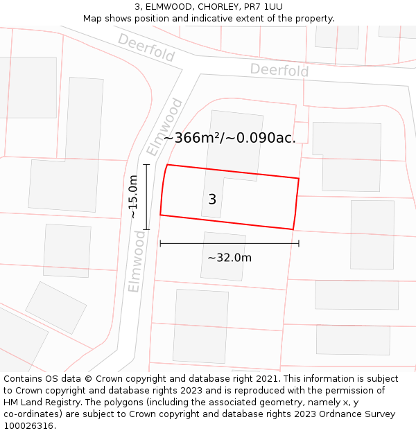 3, ELMWOOD, CHORLEY, PR7 1UU: Plot and title map