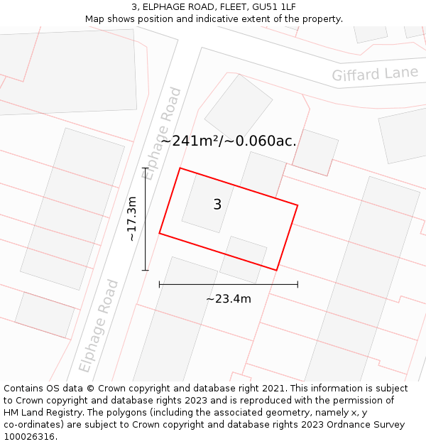 3, ELPHAGE ROAD, FLEET, GU51 1LF: Plot and title map