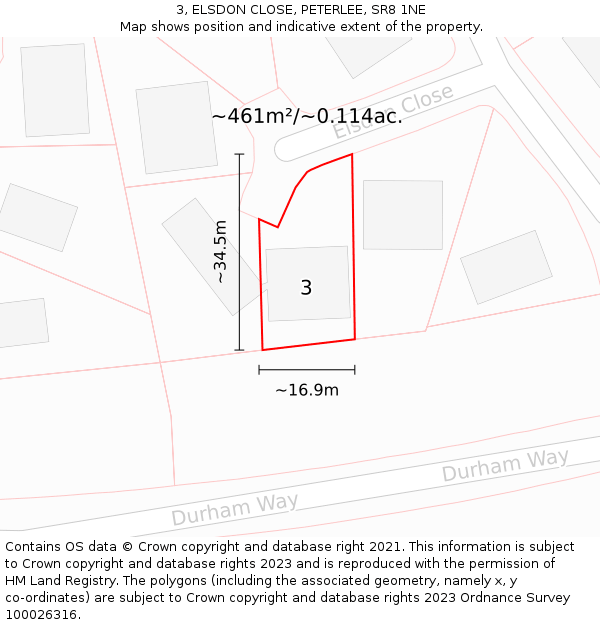 3, ELSDON CLOSE, PETERLEE, SR8 1NE: Plot and title map