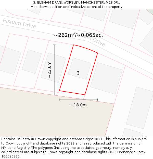 3, ELSHAM DRIVE, WORSLEY, MANCHESTER, M28 0RU: Plot and title map