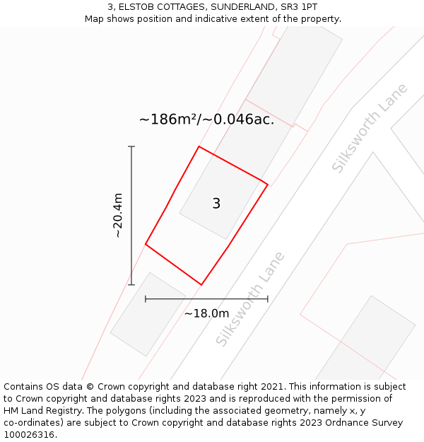 3, ELSTOB COTTAGES, SUNDERLAND, SR3 1PT: Plot and title map