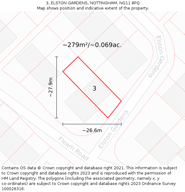 3, ELSTON GARDENS, NOTTINGHAM, NG11 8PQ: Plot and title map