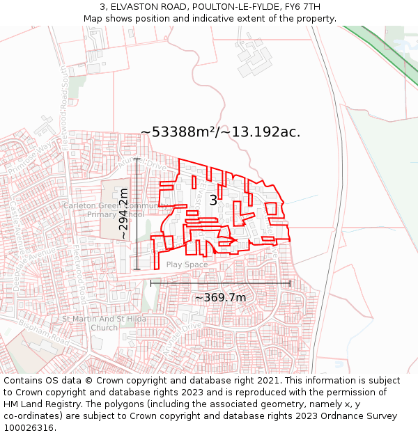 3, ELVASTON ROAD, POULTON-LE-FYLDE, FY6 7TH: Plot and title map