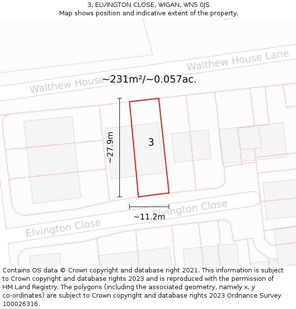 3, ELVINGTON CLOSE, WIGAN, WN5 0JS: Plot and title map