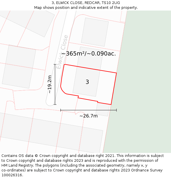 3, ELWICK CLOSE, REDCAR, TS10 2UG: Plot and title map