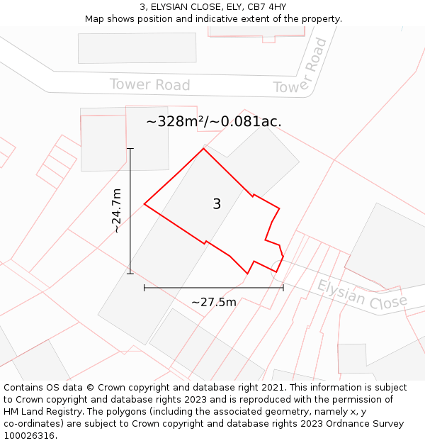 3, ELYSIAN CLOSE, ELY, CB7 4HY: Plot and title map