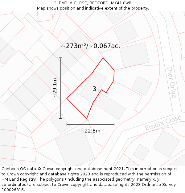 3, EMBLA CLOSE, BEDFORD, MK41 0WR: Plot and title map