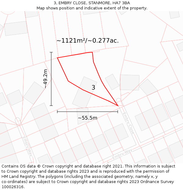 3, EMBRY CLOSE, STANMORE, HA7 3BA: Plot and title map