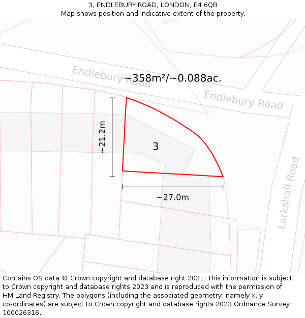 3, ENDLEBURY ROAD, LONDON, E4 6QB: Plot and title map