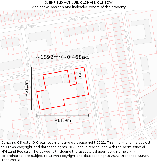 3, ENFIELD AVENUE, OLDHAM, OL8 3DW: Plot and title map