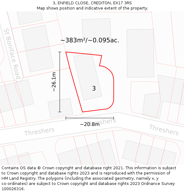 3, ENFIELD CLOSE, CREDITON, EX17 3RS: Plot and title map