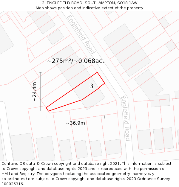 3, ENGLEFIELD ROAD, SOUTHAMPTON, SO18 1AW: Plot and title map