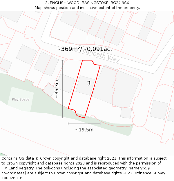 3, ENGLISH WOOD, BASINGSTOKE, RG24 9SX: Plot and title map