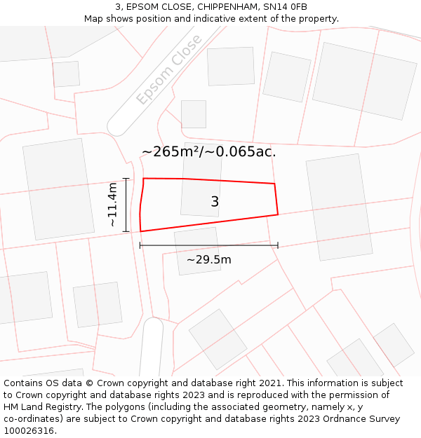 3, EPSOM CLOSE, CHIPPENHAM, SN14 0FB: Plot and title map