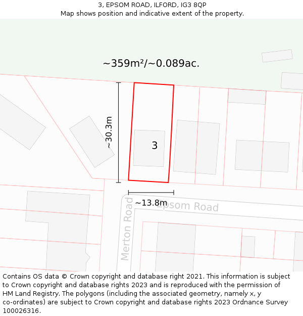 3, EPSOM ROAD, ILFORD, IG3 8QP: Plot and title map