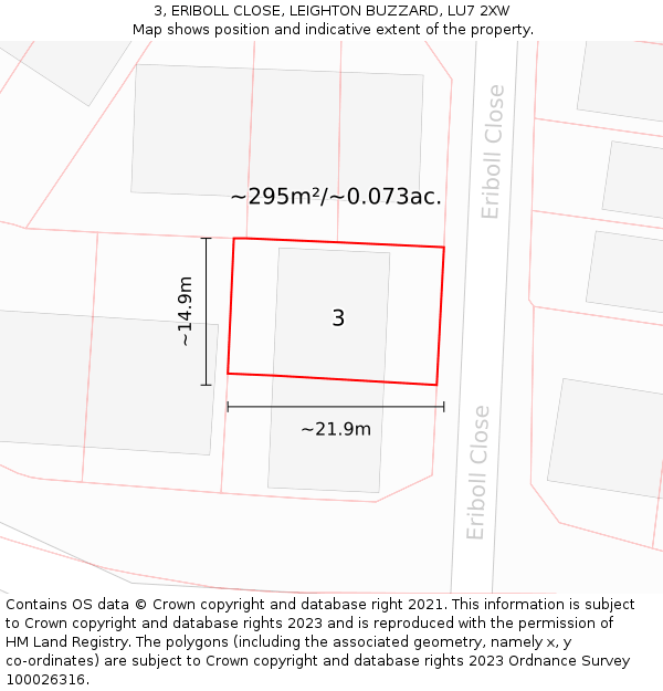 3, ERIBOLL CLOSE, LEIGHTON BUZZARD, LU7 2XW: Plot and title map