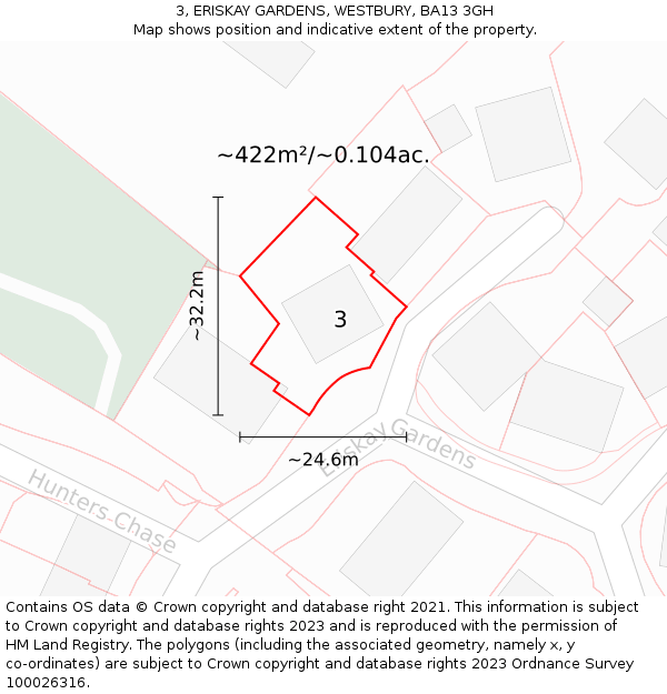 3, ERISKAY GARDENS, WESTBURY, BA13 3GH: Plot and title map