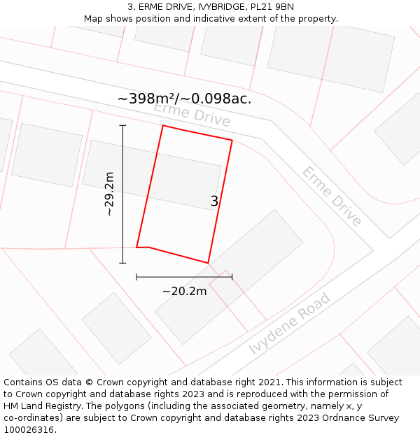 3, ERME DRIVE, IVYBRIDGE, PL21 9BN: Plot and title map