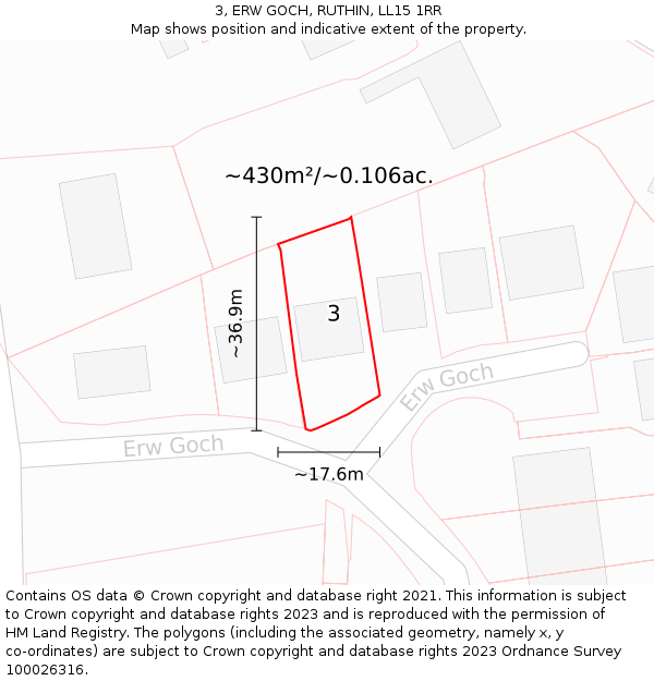 3, ERW GOCH, RUTHIN, LL15 1RR: Plot and title map