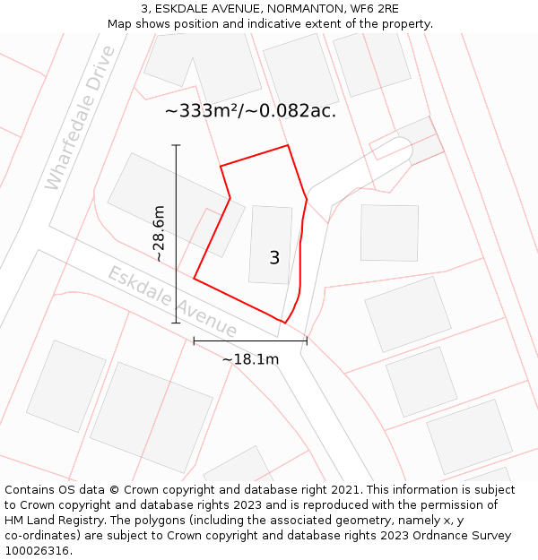 3, ESKDALE AVENUE, NORMANTON, WF6 2RE: Plot and title map