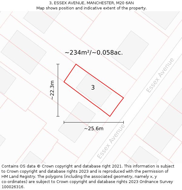 3, ESSEX AVENUE, MANCHESTER, M20 6AN: Plot and title map