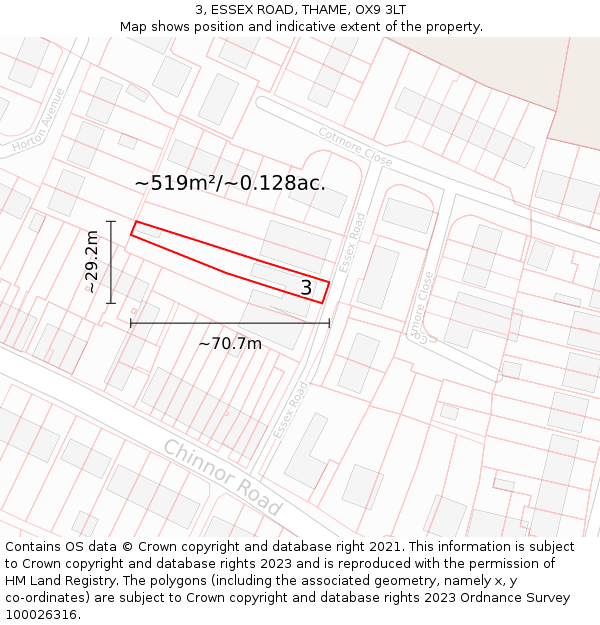 3, ESSEX ROAD, THAME, OX9 3LT: Plot and title map