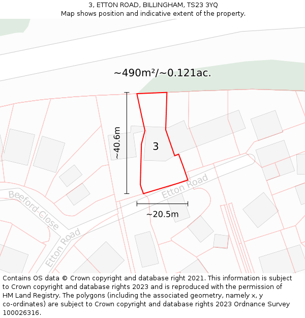 3, ETTON ROAD, BILLINGHAM, TS23 3YQ: Plot and title map