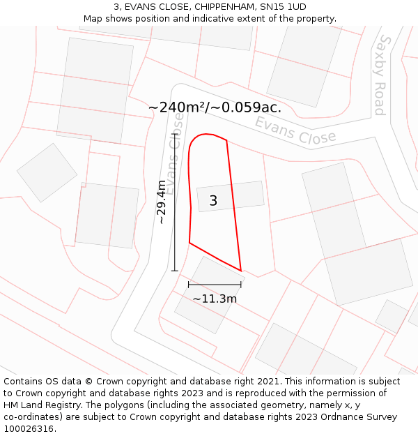 3, EVANS CLOSE, CHIPPENHAM, SN15 1UD: Plot and title map