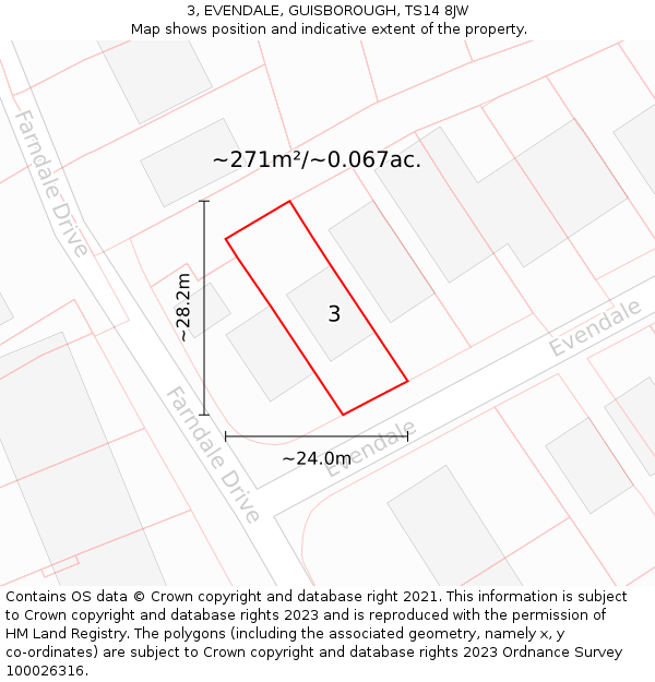 3, EVENDALE, GUISBOROUGH, TS14 8JW: Plot and title map